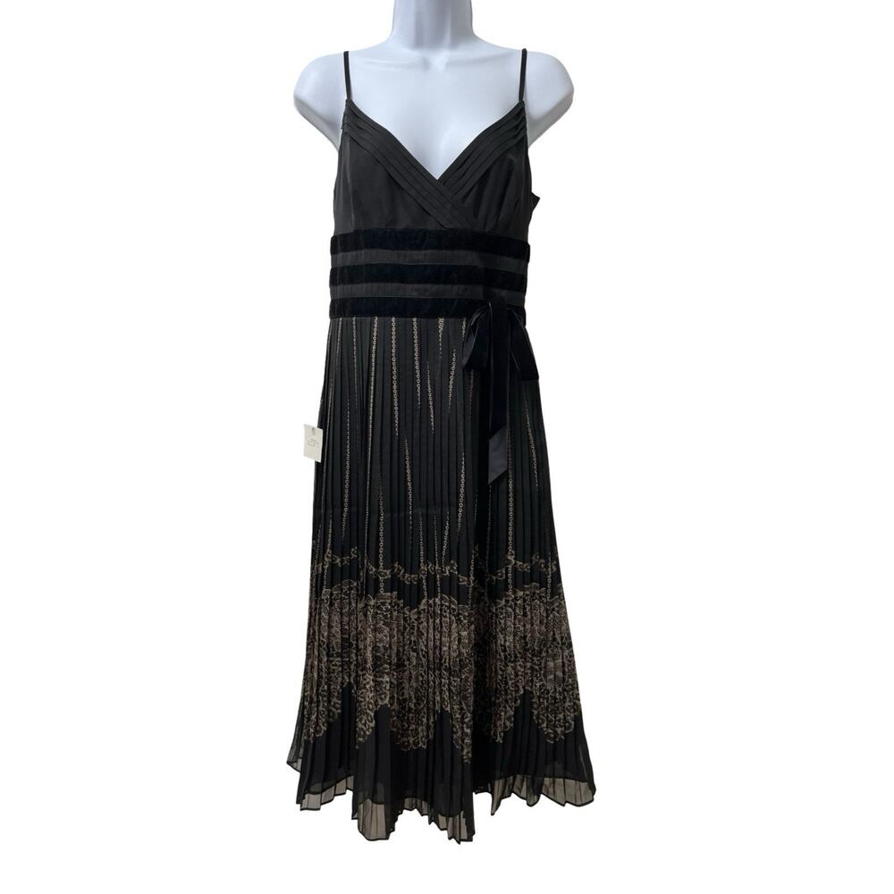 VTG Ann Taylor Velvet Trim Midi Dress Size 4 Black Y2K Fairy‎ Grunge Whimsigoth